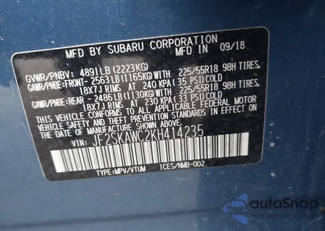 2019 Subaru Forester Touring from USA, damaged, VIN JF2SKAWC2KH414235